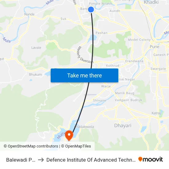 Balewadi Phata to Defence Institute Of Advanced Technology Diat map