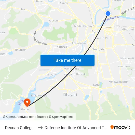 Deccan College Corner to Defence Institute Of Advanced Technology Diat map
