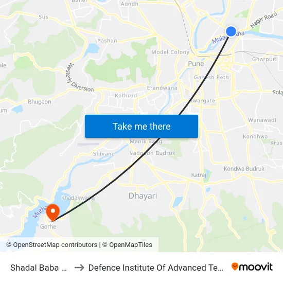 Shadal Baba Dargah to Defence Institute Of Advanced Technology Diat map