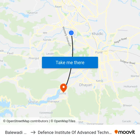 Balewadi Gaon to Defence Institute Of Advanced Technology Diat map