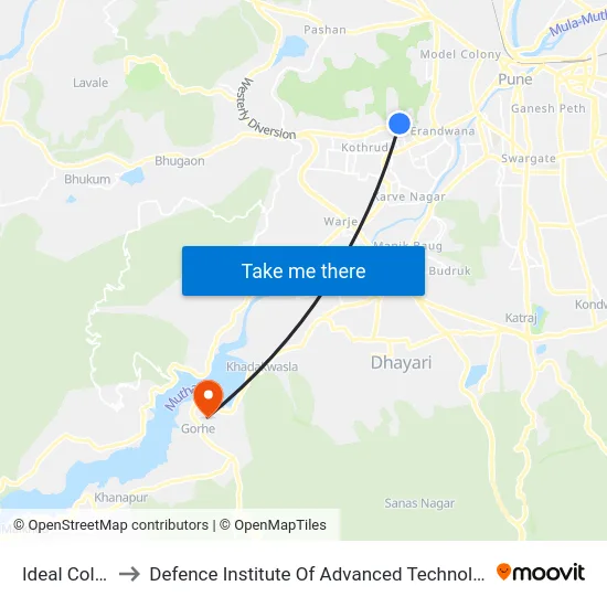 Ideal Colony to Defence Institute Of Advanced Technology Diat map