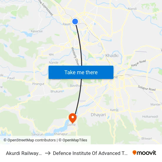 Akurdi Railway Station to Defence Institute Of Advanced Technology Diat map