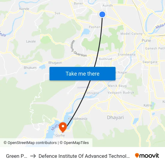 Green Park to Defence Institute Of Advanced Technology Diat map