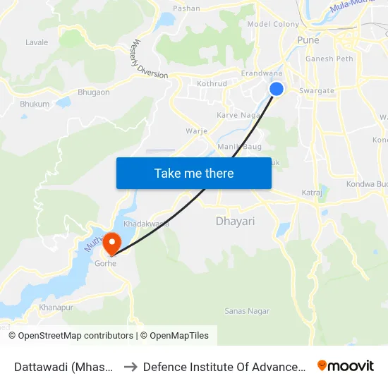 Dattawadi (Mhasoba Chowk) to Defence Institute Of Advanced Technology Diat map