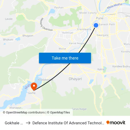 Gokhale Hall to Defence Institute Of Advanced Technology Diat map