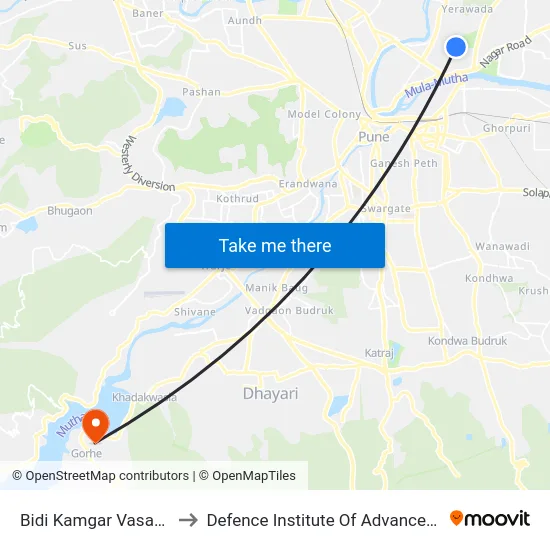 Bidi Kamgar Vasahat Yerwada to Defence Institute Of Advanced Technology Diat map
