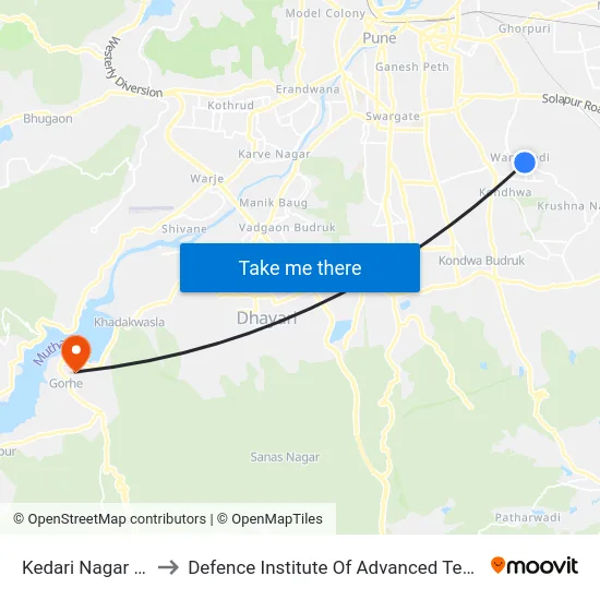 Kedari Nagar Chowk to Defence Institute Of Advanced Technology Diat map