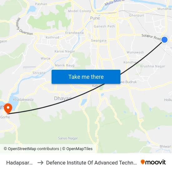 Hadapsargaon to Defence Institute Of Advanced Technology Diat map