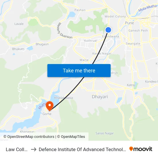 Law College to Defence Institute Of Advanced Technology Diat map