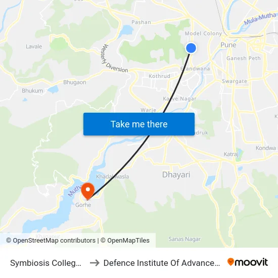 Symbiosis College (S.B Road) to Defence Institute Of Advanced Technology Diat map