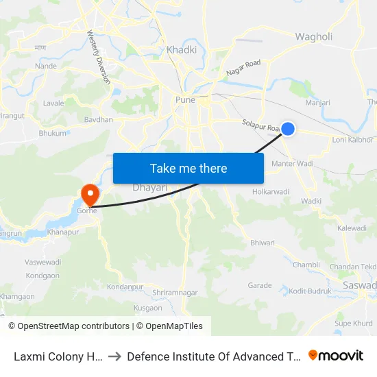 Laxmi Colony Hadapsar to Defence Institute Of Advanced Technology Diat map