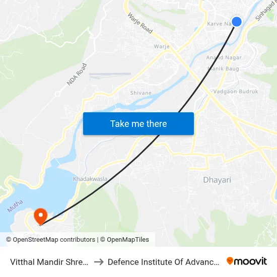 Vitthal Mandir Shreeman Society to Defence Institute Of Advanced Technology Diat map
