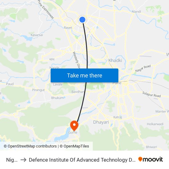 Nigdi to Defence Institute Of Advanced Technology Diat map