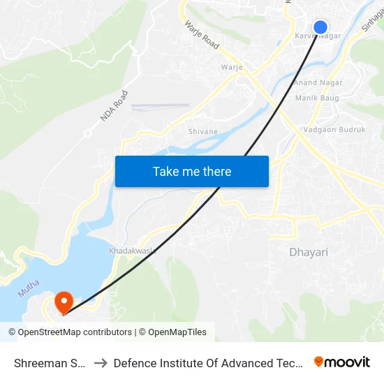 Shreeman Society to Defence Institute Of Advanced Technology Diat map