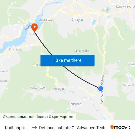 Kodhanpur Phata to Defence Institute Of Advanced Technology Diat map