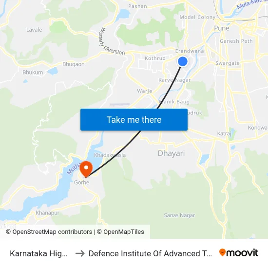 Karnataka High School to Defence Institute Of Advanced Technology Diat map