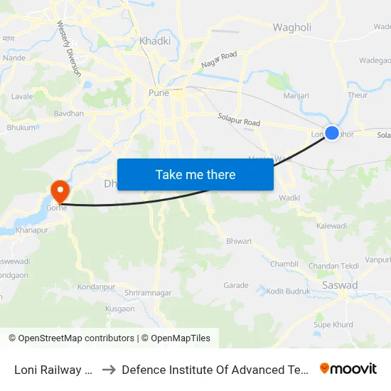 Loni Railway Station to Defence Institute Of Advanced Technology Diat map