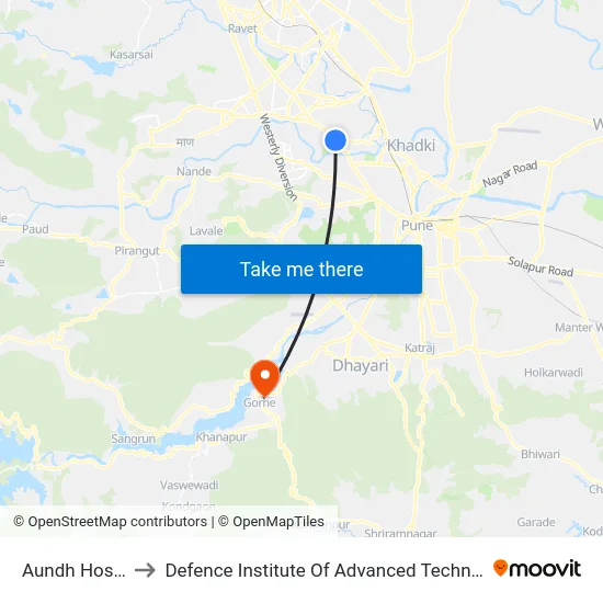 Aundh Hospital to Defence Institute Of Advanced Technology Diat map