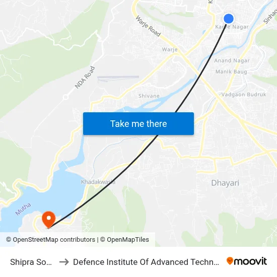Shipra Society to Defence Institute Of Advanced Technology Diat map