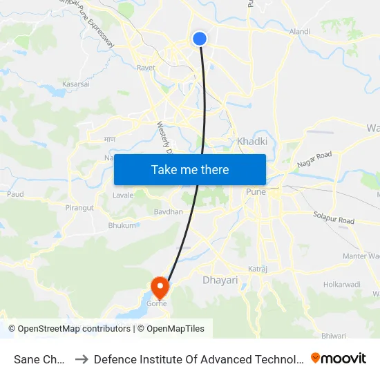 Sane Chowk to Defence Institute Of Advanced Technology Diat map