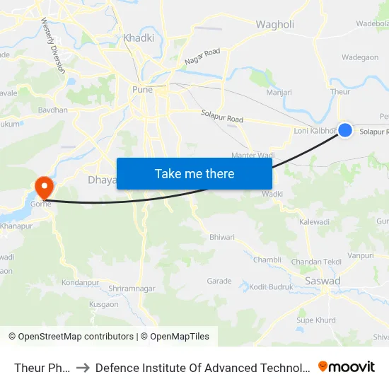 Theur Phata to Defence Institute Of Advanced Technology Diat map