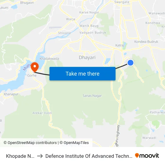 Khopade Nagar to Defence Institute Of Advanced Technology Diat map