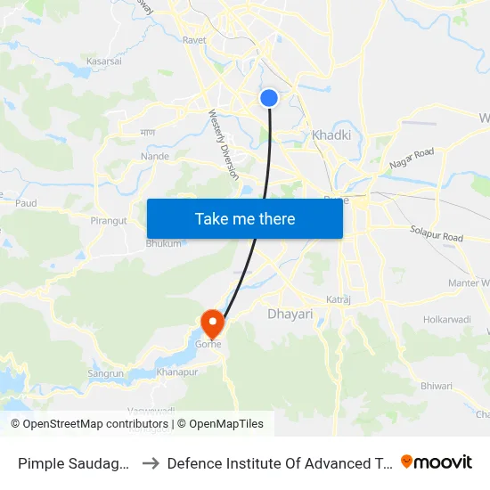 Pimple Saudagar Chowk to Defence Institute Of Advanced Technology Diat map
