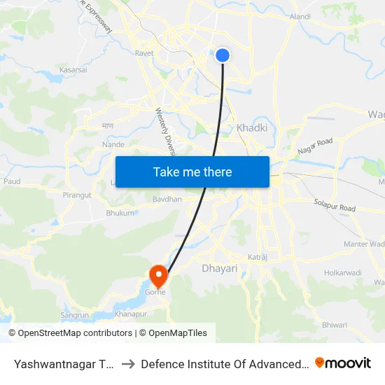 Yashwantnagar TELCO Road to Defence Institute Of Advanced Technology Diat map