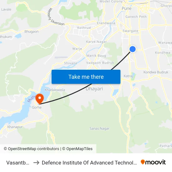 Vasantbaug to Defence Institute Of Advanced Technology Diat map