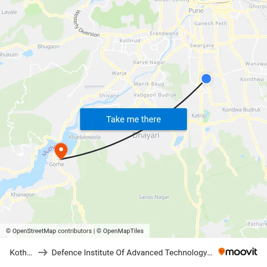 Kothari to Defence Institute Of Advanced Technology Diat map