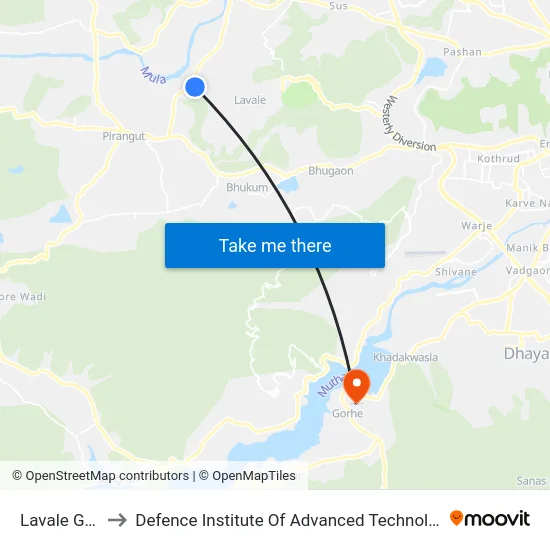 Lavale Gaon to Defence Institute Of Advanced Technology Diat map