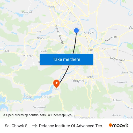 Sai Chowk Sangvi to Defence Institute Of Advanced Technology Diat map