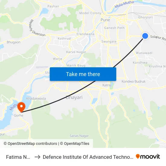 Fatima Nagar to Defence Institute Of Advanced Technology Diat map