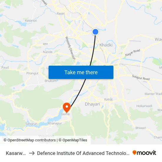 Kasarwadi to Defence Institute Of Advanced Technology Diat map