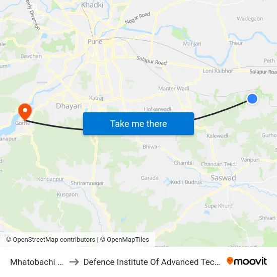 Mhatobachi Alandi to Defence Institute Of Advanced Technology Diat map