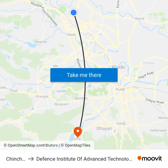 Chincholi to Defence Institute Of Advanced Technology Diat map