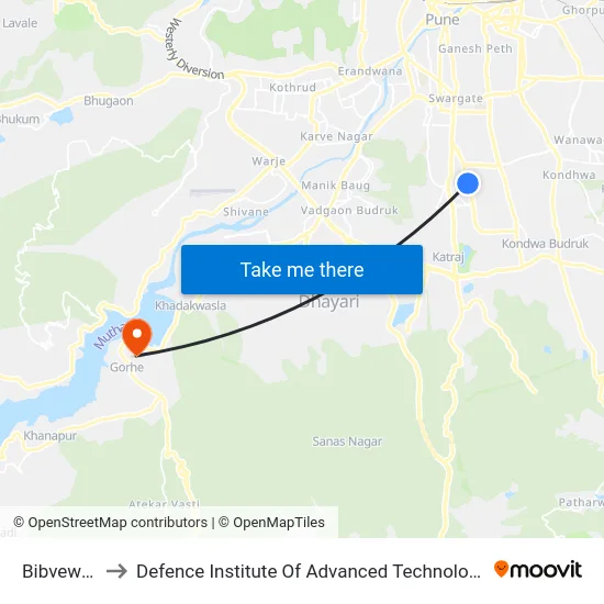 Bibvewadi to Defence Institute Of Advanced Technology Diat map
