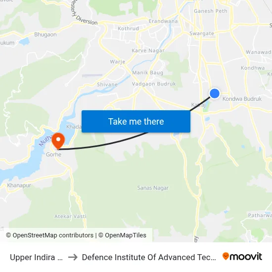Upper Indira Nagar to Defence Institute Of Advanced Technology Diat map