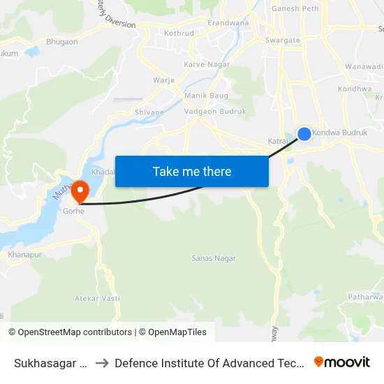 Sukhasagar Nagar to Defence Institute Of Advanced Technology Diat map