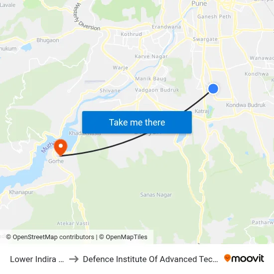 Lower Indira Nagar to Defence Institute Of Advanced Technology Diat map