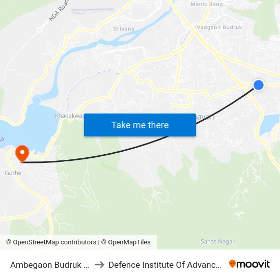 Ambegaon Budruk (Narhe Road) to Defence Institute Of Advanced Technology Diat map