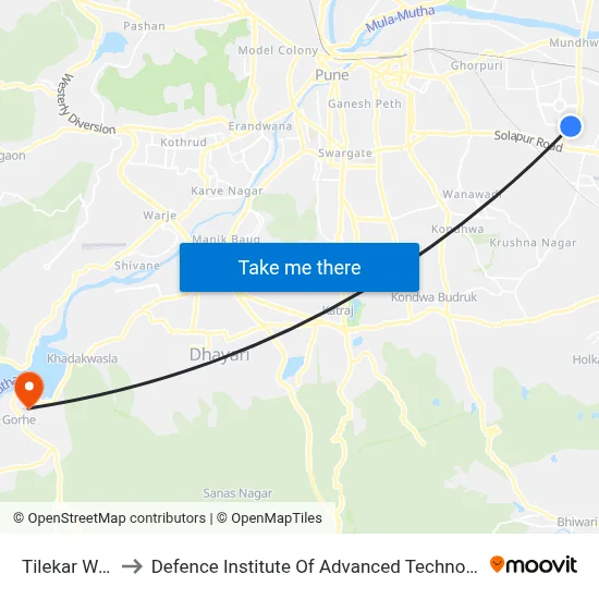 Tilekar Wasti to Defence Institute Of Advanced Technology Diat map