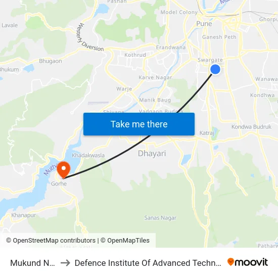 Mukund Nagar to Defence Institute Of Advanced Technology Diat map