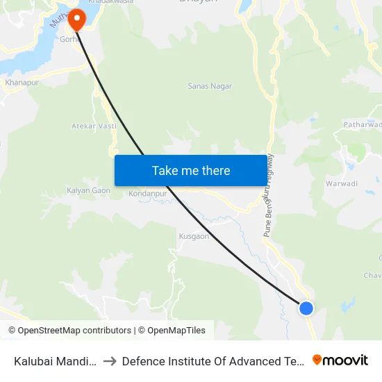 Kalubai Mandir Varve to Defence Institute Of Advanced Technology Diat map