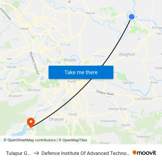 Tulapur Gaon to Defence Institute Of Advanced Technology Diat map