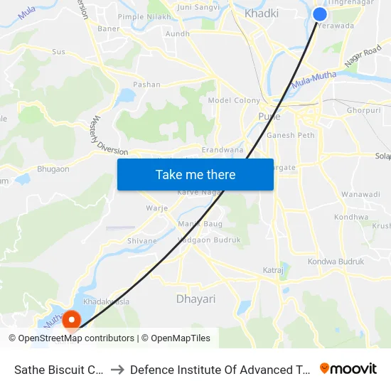 Sathe Biscuit Company to Defence Institute Of Advanced Technology Diat map