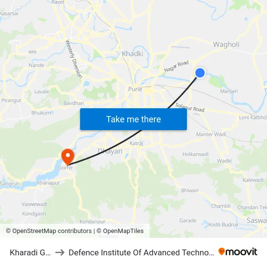 Kharadi Gaon to Defence Institute Of Advanced Technology Diat map