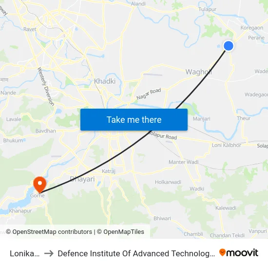 Lonikand to Defence Institute Of Advanced Technology Diat map
