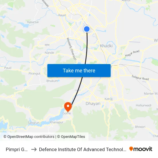 Pimpri Gaon to Defence Institute Of Advanced Technology Diat map
