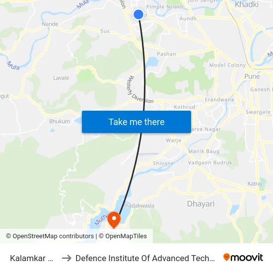 Kalamkar Wasti to Defence Institute Of Advanced Technology Diat map